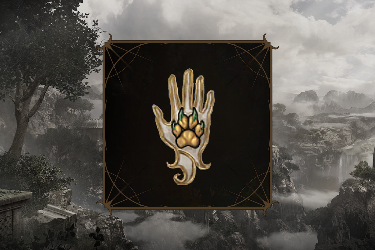 Baldur’s Gate 3 Ranger emblem over a grey tone back drop.
