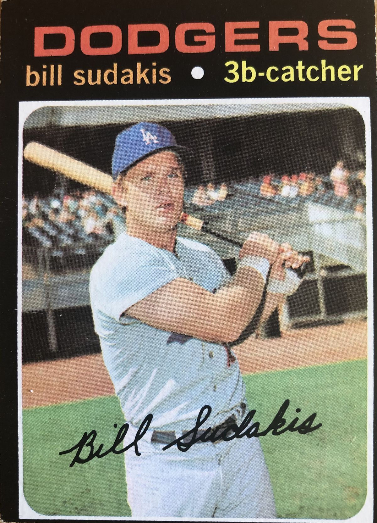 “3b-catcher” is always fun to see on a baseball card, like this 1971 Topps Bill Sudakis.