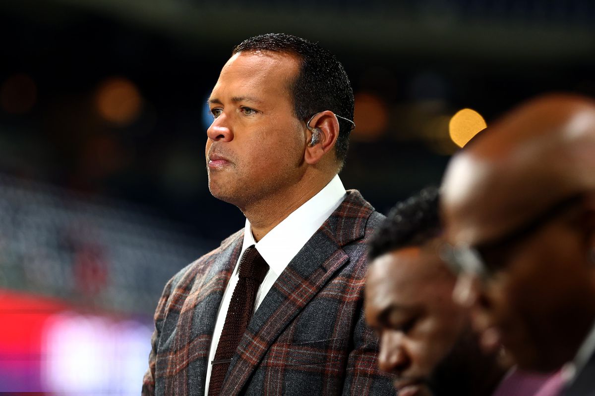 Alex Rodriguez looks on prior to Game Three of the 2022 World Series between the Houston Astros and the Philadelphia Phillies at Citizens Bank Park on November 01, 2022 in Philadelphia, Pennsylvania.