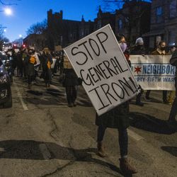 Activists march through the streets of Logan Square — near Mayor Lori Lightfoot’s home — demanding that the permit be revoked for a General Iron plant on the Southeast Side.