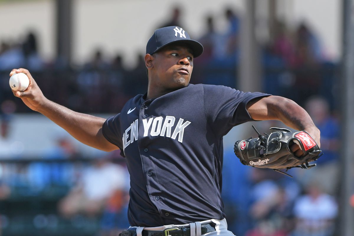 Luis Severino #40 of the New York Yankees pitches during the Spring Training game against the Detroit Tigers at Publix Field at Joker Marchant Stadium on March 10, 2023 in Lakeland, Florida. The Yankees defeated the Tigers 4-3.