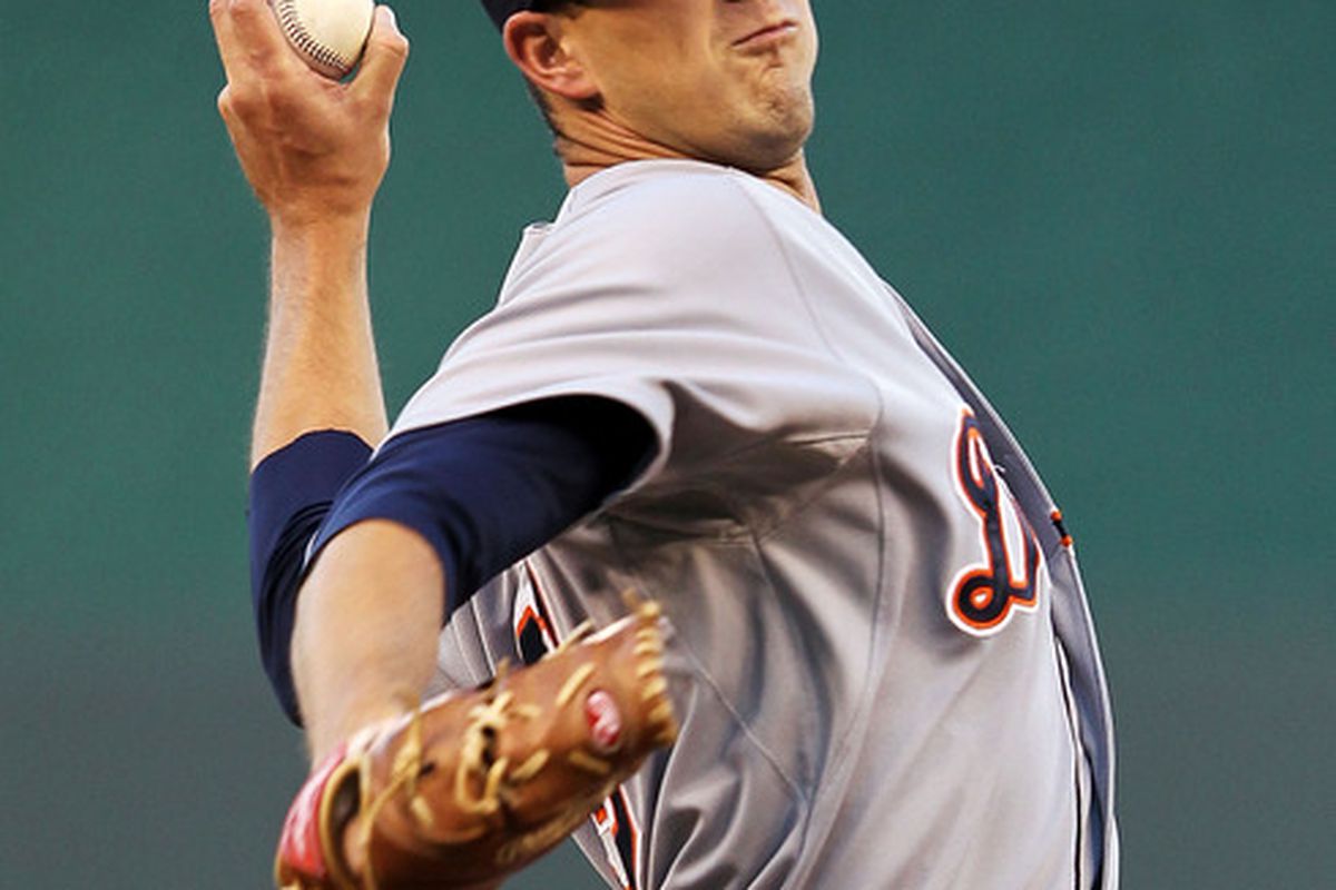 KANSAS CITY, MO - APRIL 17:  Starting pitcher Drew Smyly #33 of the Detroit Tigers warms up just prior to the game against the Kansas City Royals on April 17, 2012 at Kauffman Stadium in Kansas City, Missouri.  (Photo by Jamie Squire/Getty Images)