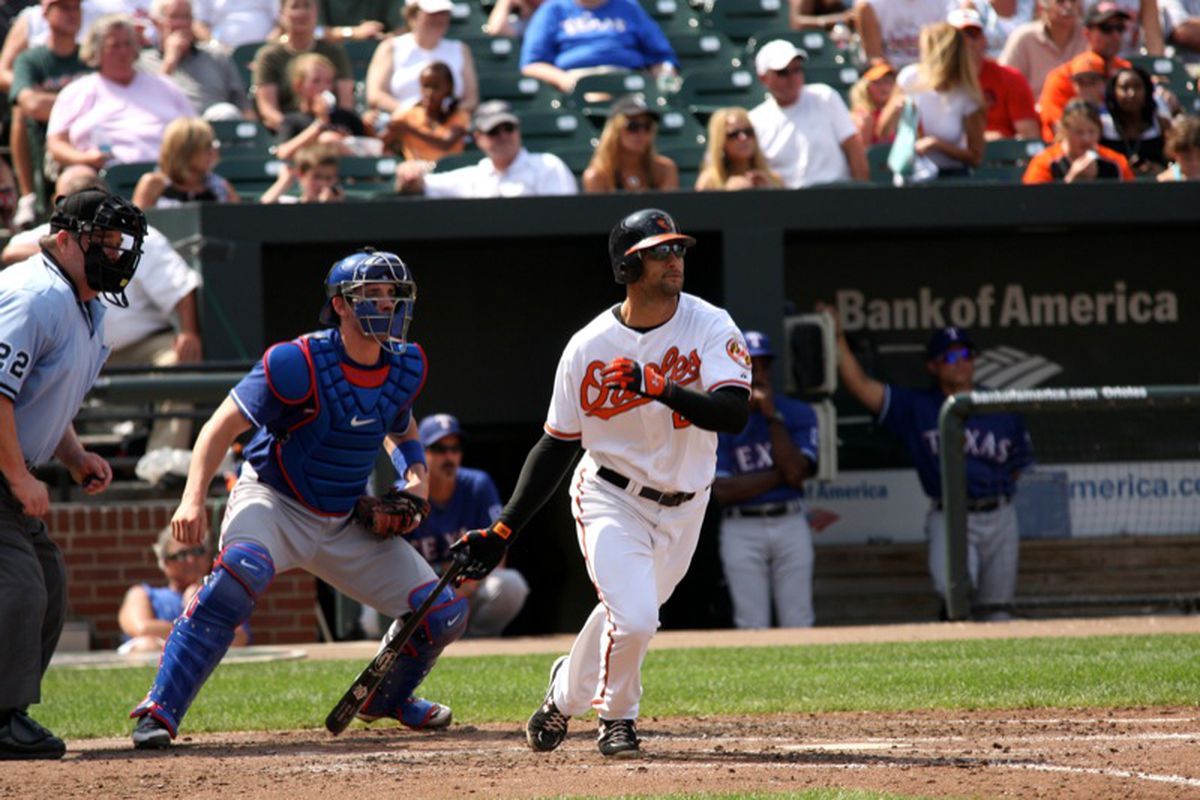 Nick Markakis and the Orioles beat the Rangers 7-0 on September 6, 2009 (© Andrew Markowitz)