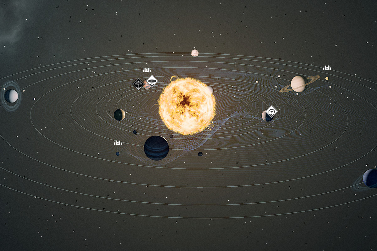 A star chart of the Sol system in Starfield