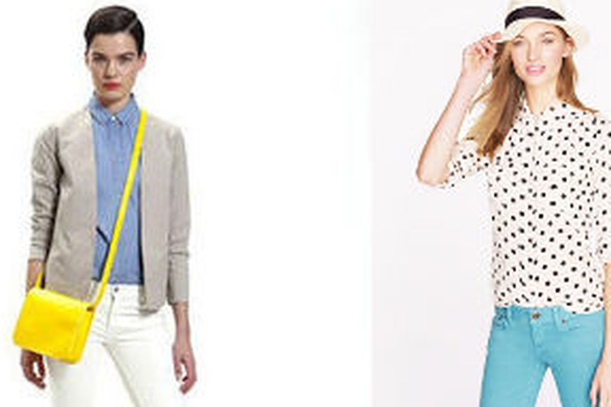 A look from Kate Spade's new Saturday line, left, and J.Crew's current spring line, right.