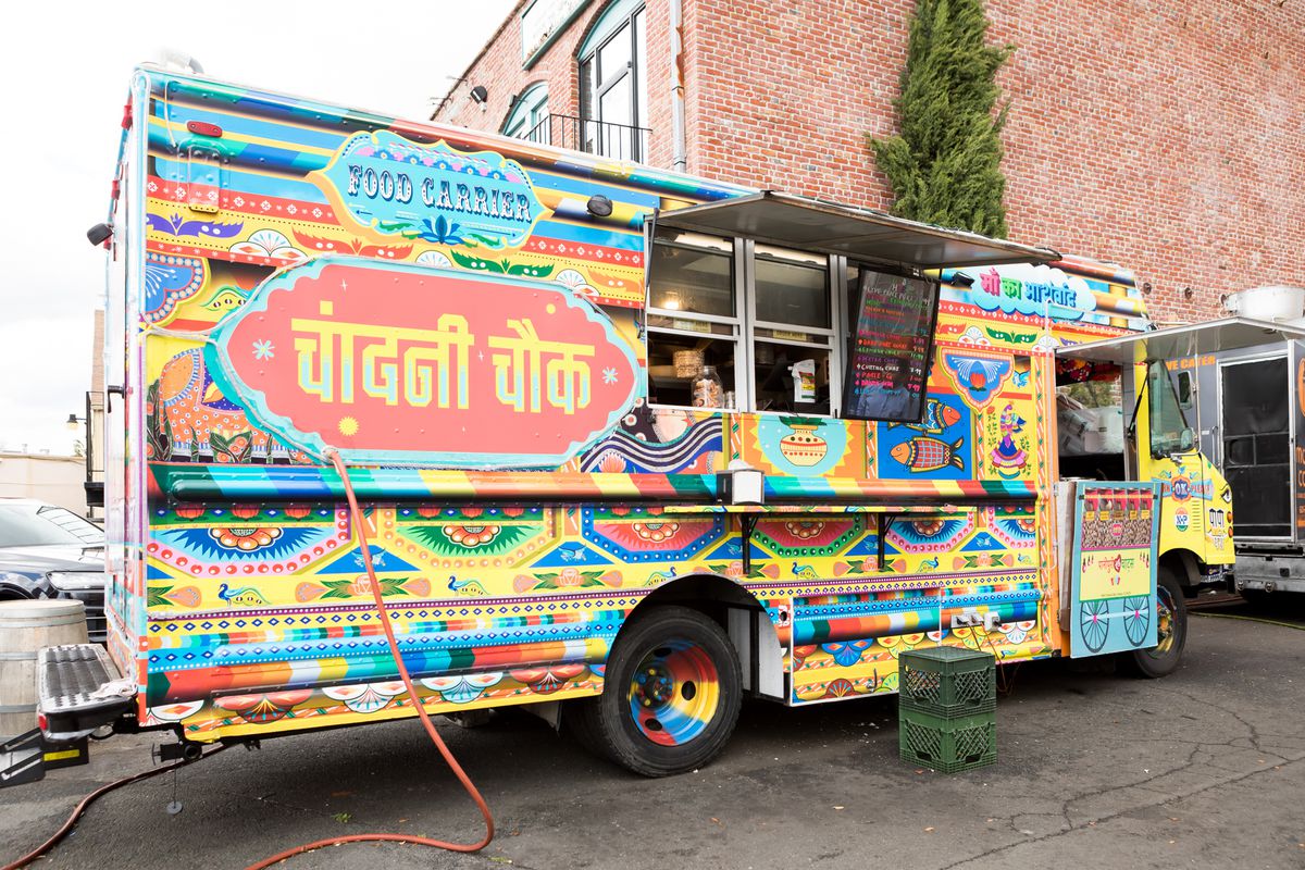 A colorful food truck.