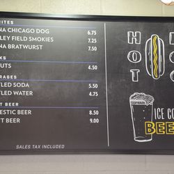 Mon 5:58 p.m. Hot dog menu board at Platform 14 - 