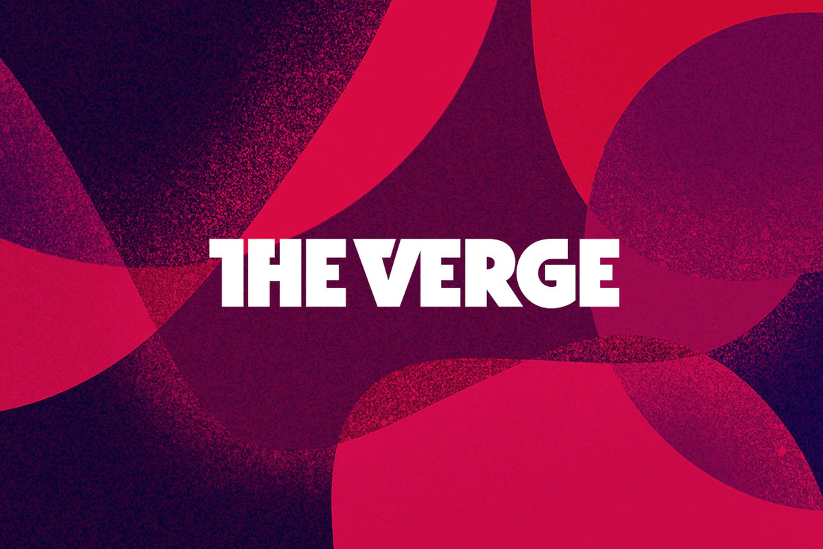 The Verge word mark in white over a swirled red background