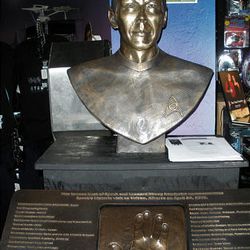 A bust and handprint of Mr. Spock (portrayed by Leonard Nimoy) in a museum in Vulcan, Canada.