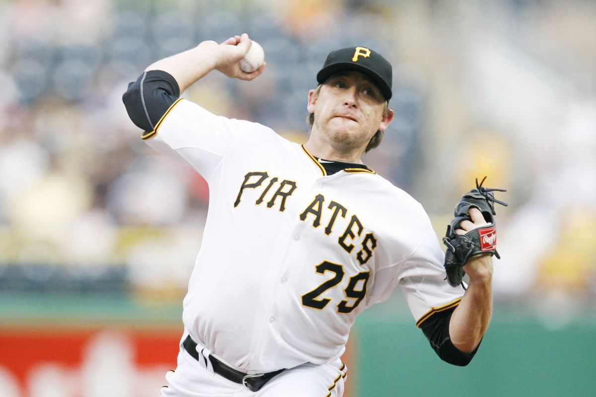August 8, 2012; Pittsburgh, PA, USA; Pittsburgh Pirates starting pitcher Kevin Correia (29) throws a pitch against the Arizona Diamondbacks during the first inning at PNC Park. Mandatory Credit: Charles LeClaire-US PRESSWIRE
