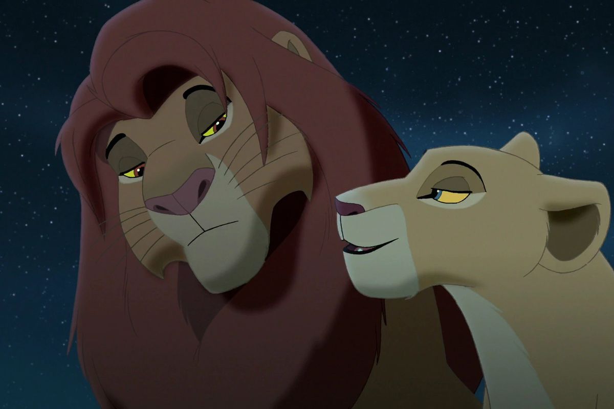 Simba and Nala make eyes at each other in The Lion King
