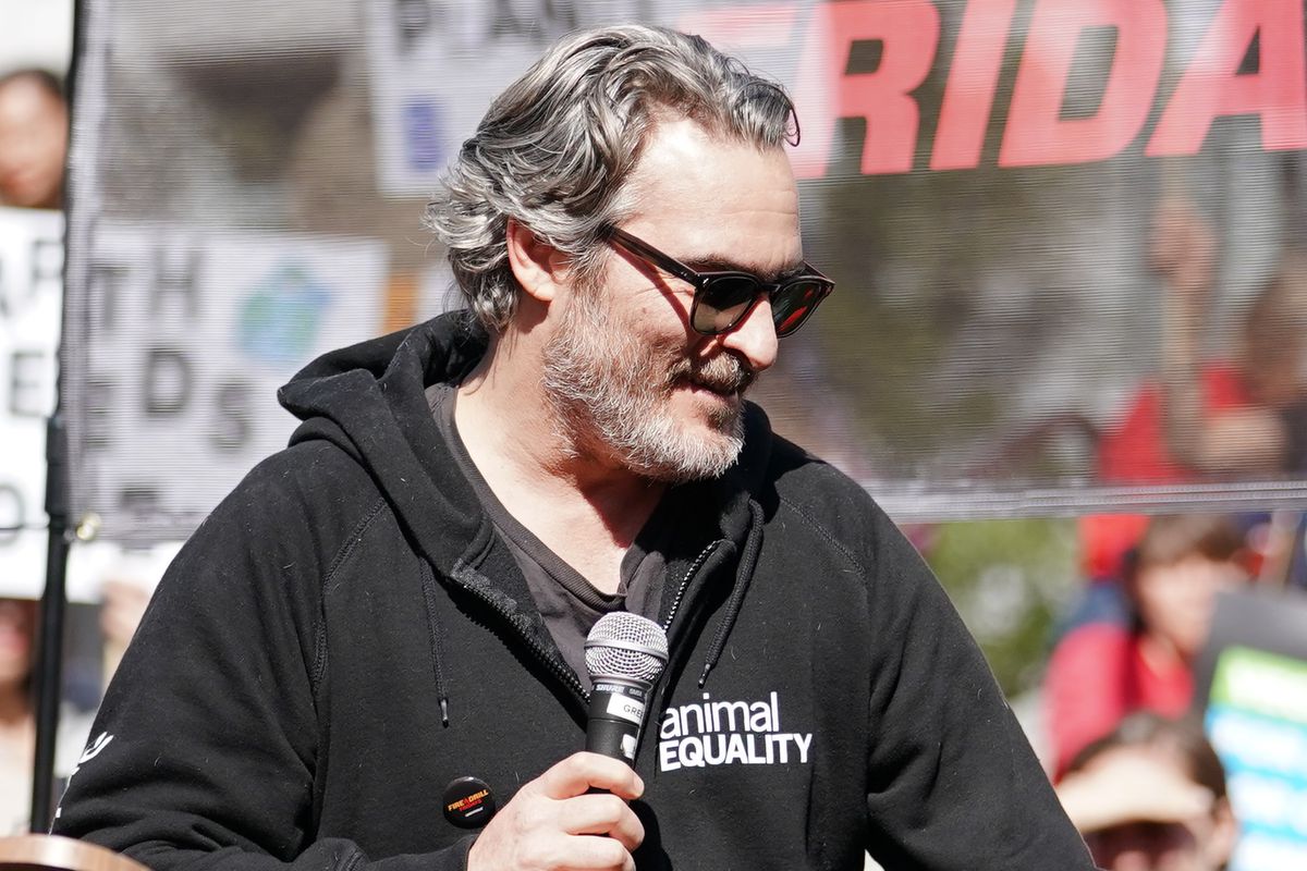 Joaquin Phoenix participates in Jane Fonda’s Fire Drill Friday climate change rally at Los Angeles City Hall on February 07, 2020 in Los Angeles, California.