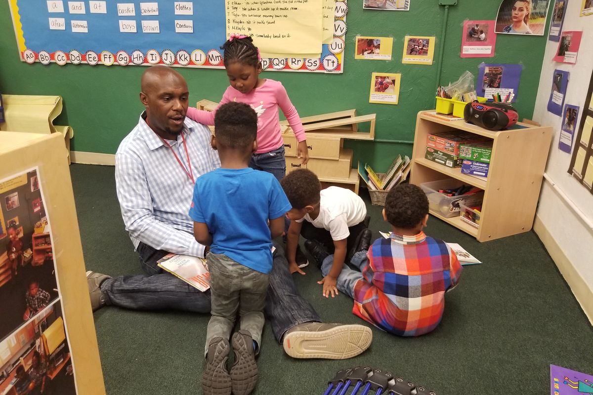 Lee Tate is a master's level teacher who is popular among students at a Chicago Child Care Society in Hyde Park.