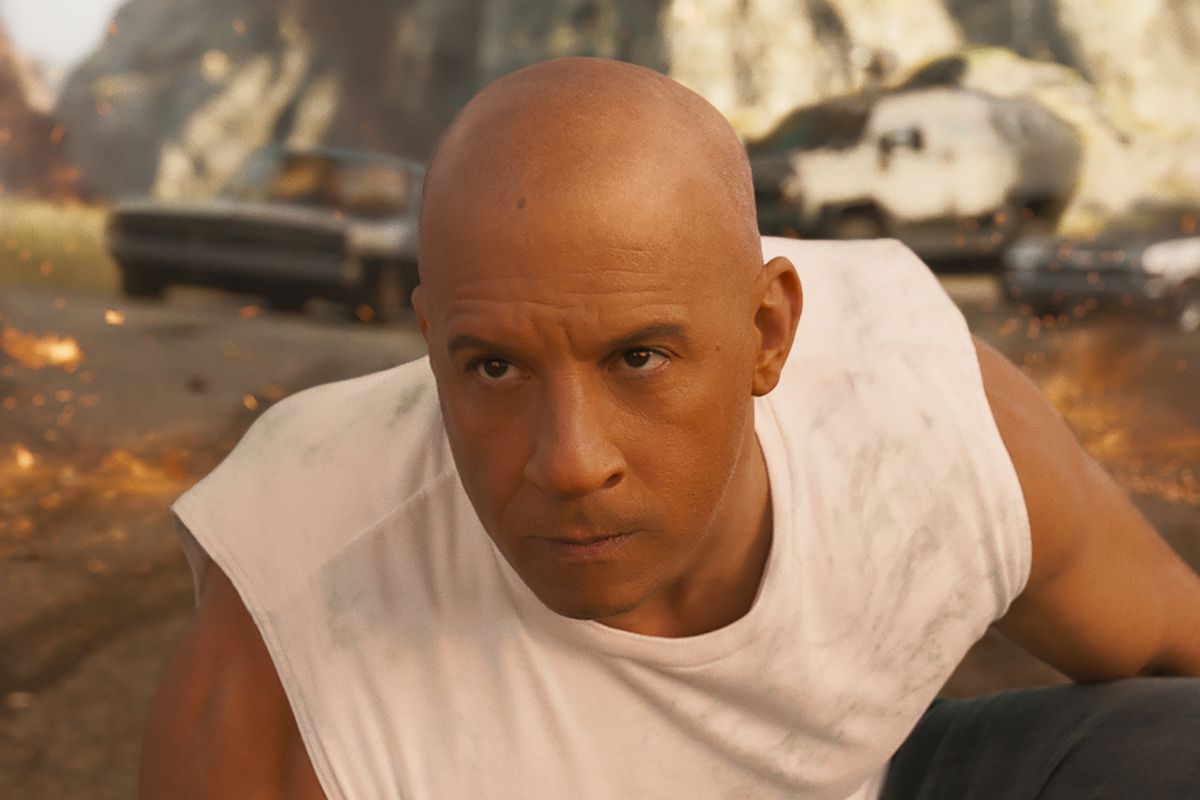 Vin Diesel stares intensely into the distance.