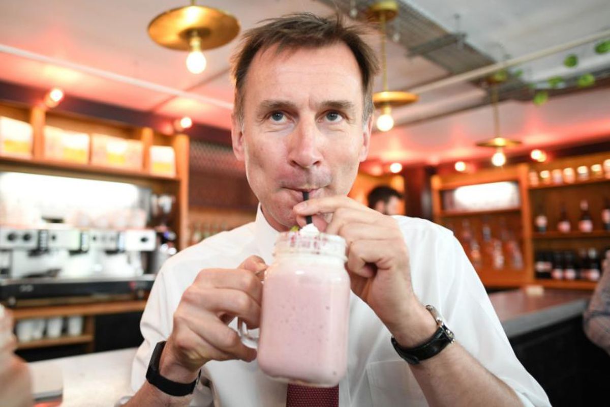 Jeremy Hunt’s Tory leadership campaign continues with the NHS man drinking milkshake, protest beverage of 2019
