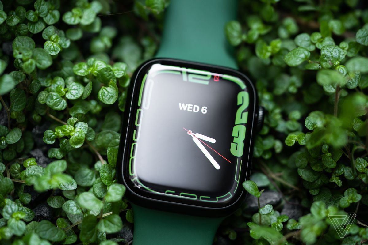 The Apple Watch Series 7 in green.