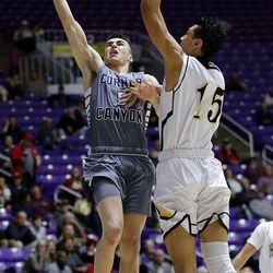 Corner Canyon faces Highland in the 5A boys high school state basketball tournament in Ogden on Monday, Feb. 26, 2018.