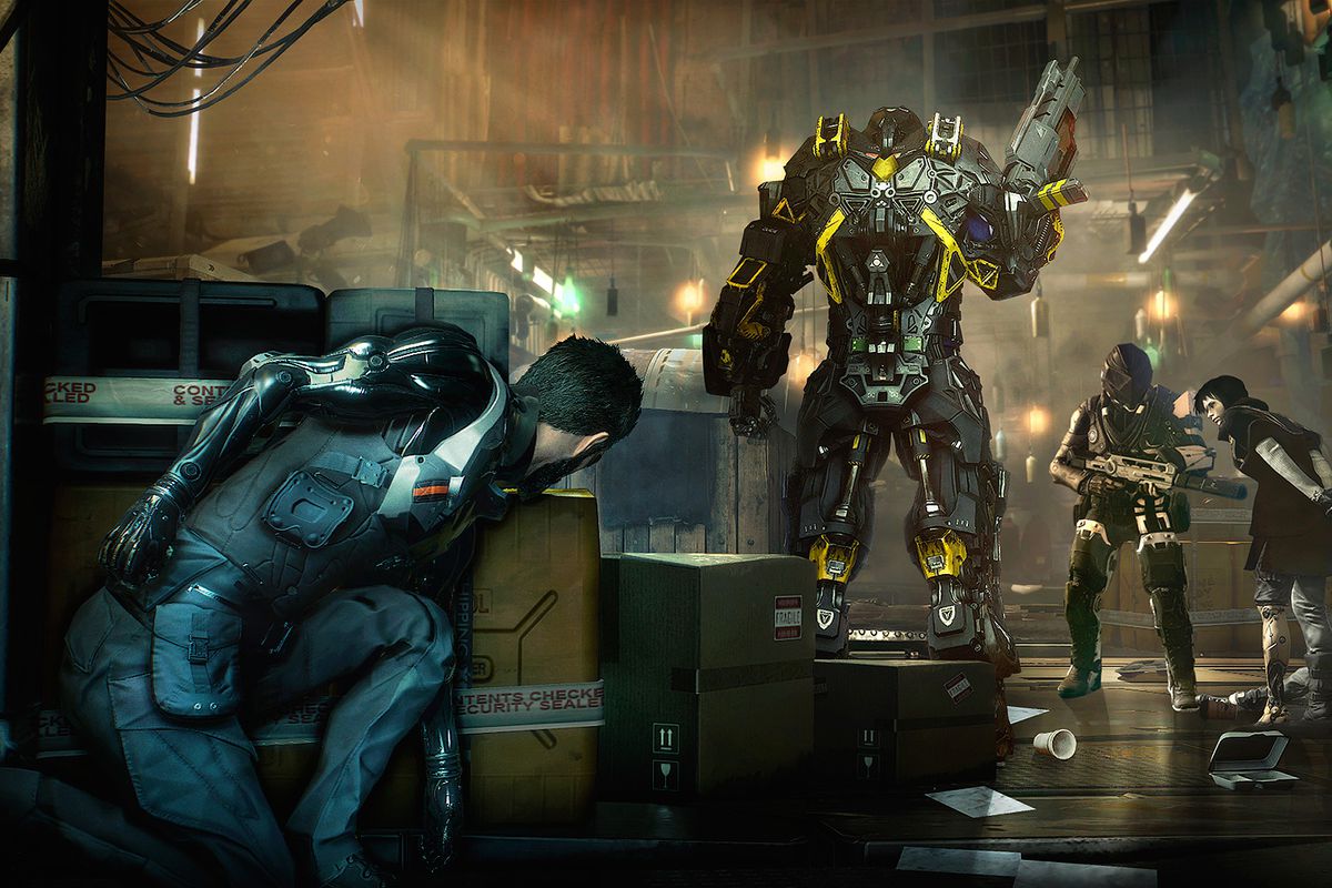 Deus Ex: Mankind Divided - hiding behind mech suit