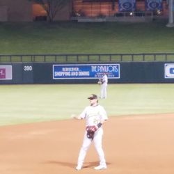 Sheldon Neuse plays third base in the seventh innning