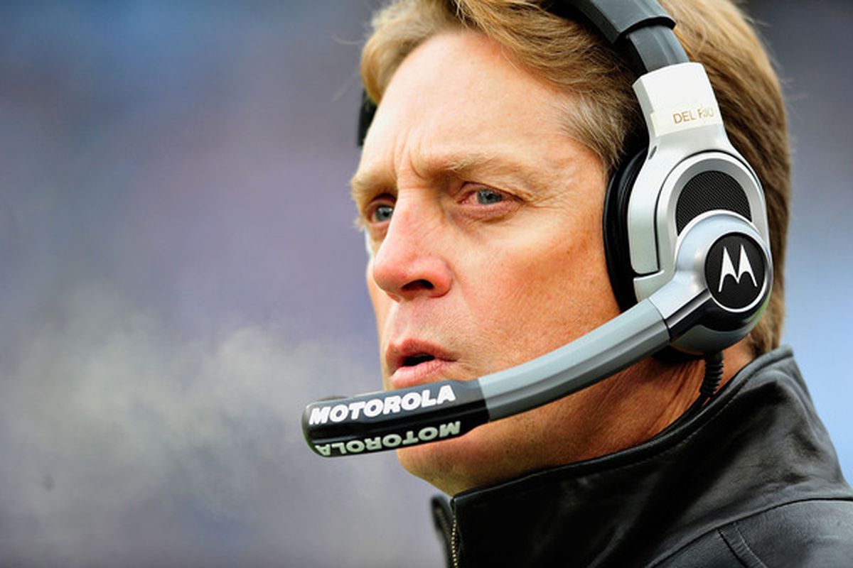 NASHVILLE TN - DECEMBER 05:  Coach Jack del Rio of the Jacksonville Jaguars watches his team against the Tennessee Titans  during the first half at LP Field on December 5 2010 in Nashville Tennessee.  (Photo by Grant Halverson/Getty Images)