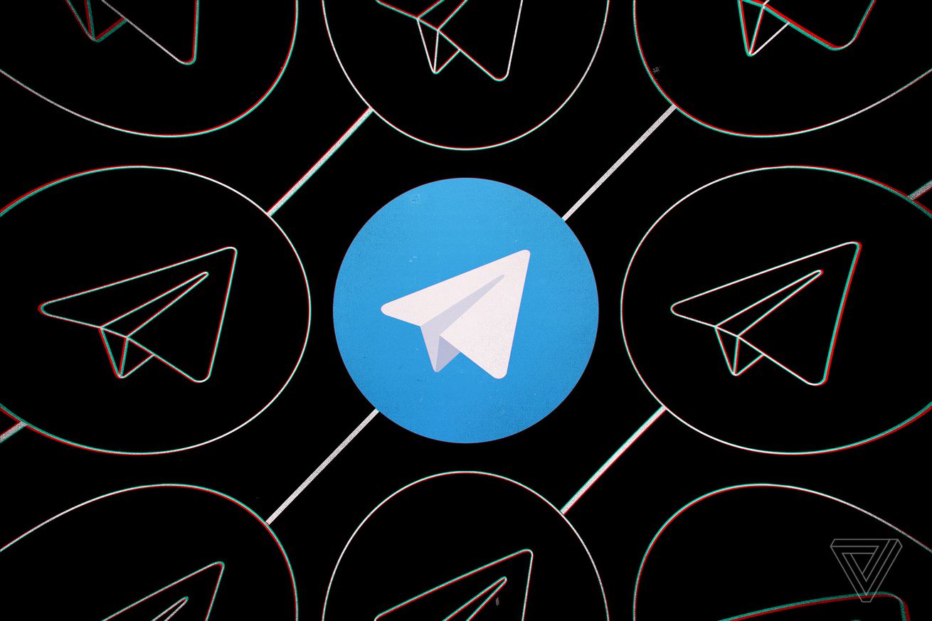 A picture of Telegram’s paper airplane logo surrounded by stencils of the logo.