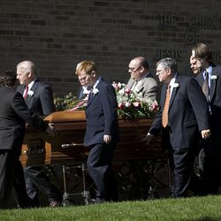 Pall bearers at the funeral Monday of  Inis Bernice Egan Hunter ,wife of the late President Howard W. Hunter, former President of The Church of Jesus Christ of Latter Day Saints 