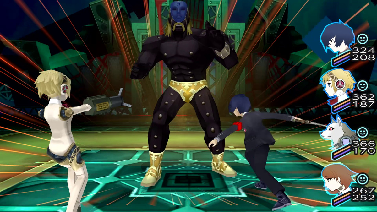 Aigis and the protagonist attack an enemy demon in Persona 3 Portable