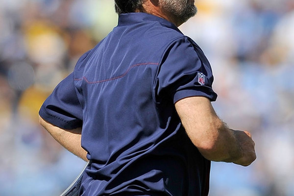 NASHVILLE TN - SEPTEMBER 19:  Coach Jeff Fisher of the Tennessee Titans argus with a call during a game against the Pittsburgh Steelers at LP Field on September 19 2010 in Nashville Tennessee.  (Photo by Grant Halverson/Getty Images)