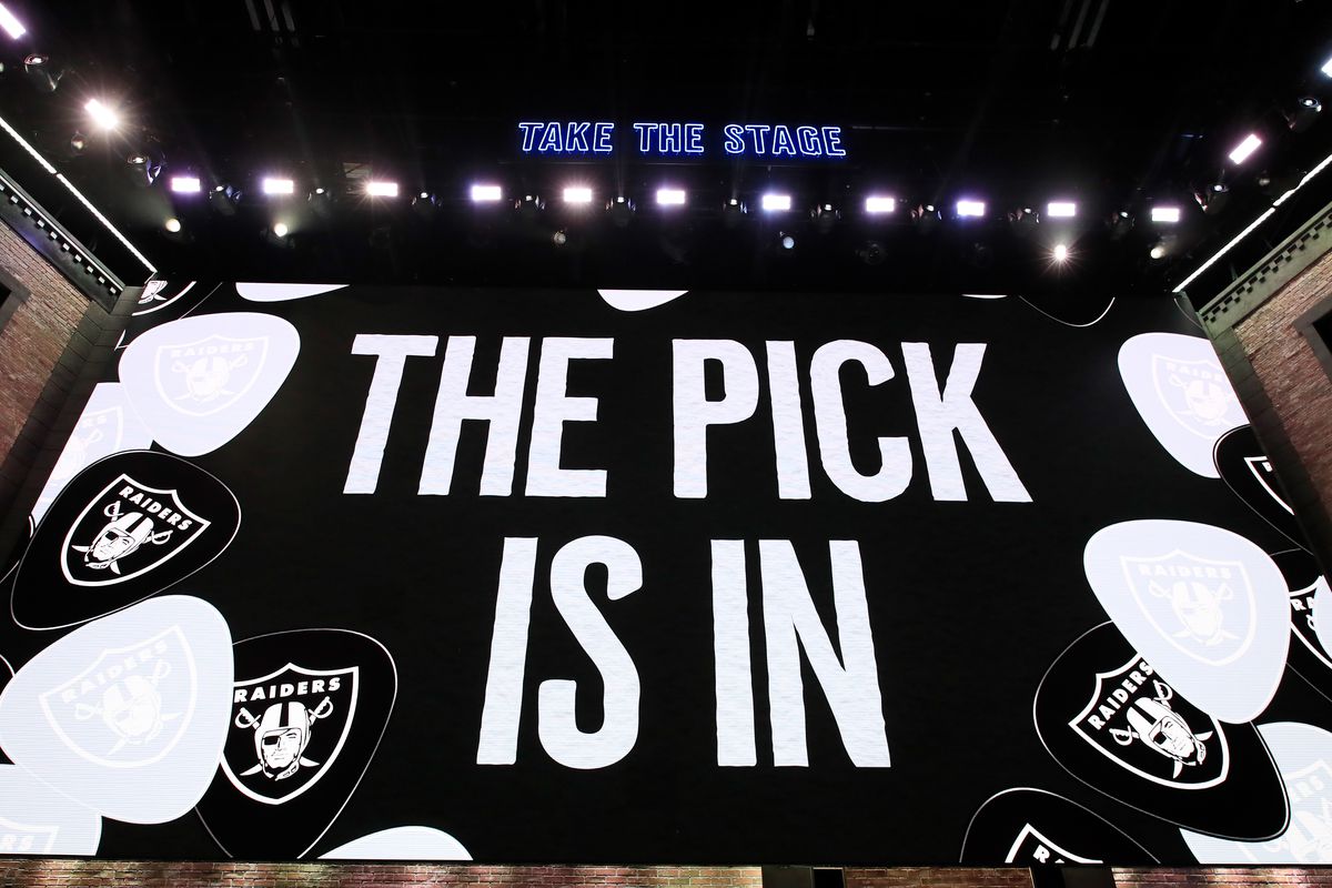 NASHVILLE, TENNESSEE - APRIL 25: A general view of a video board as the Oakland Raiders pick is announced during the first round of the 2019 NFL Draft on April 25, 2019 in Nashville, Tennessee.