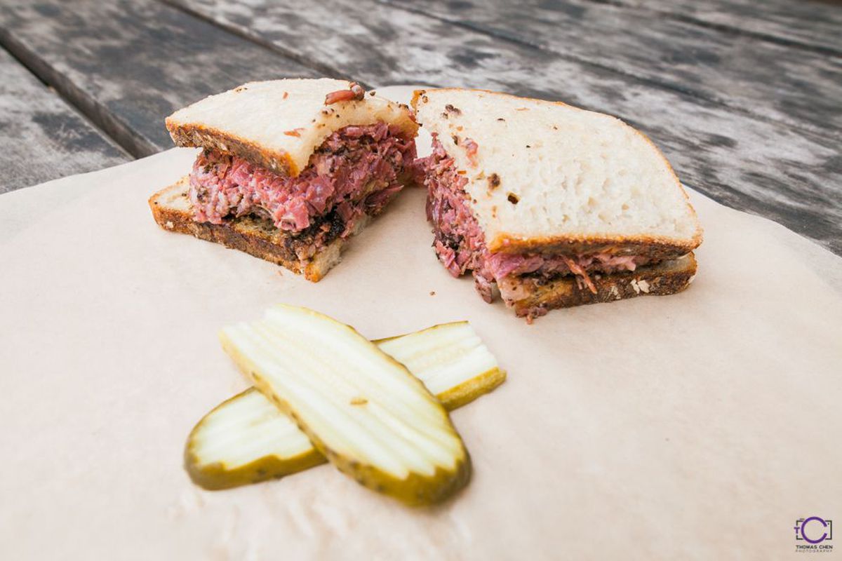 A pastrami sandwich from Pieous