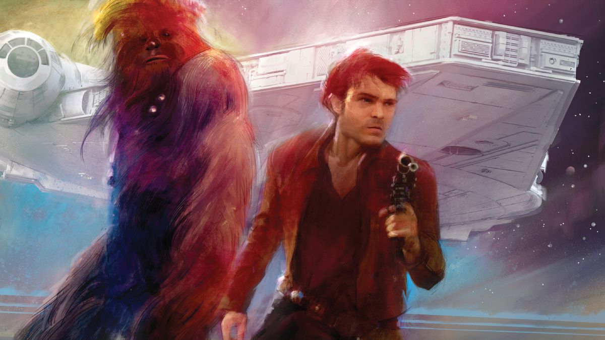 The cover of The Art of Solo: A Star Wars Story includes a portrait study of Han and Chewbacca.