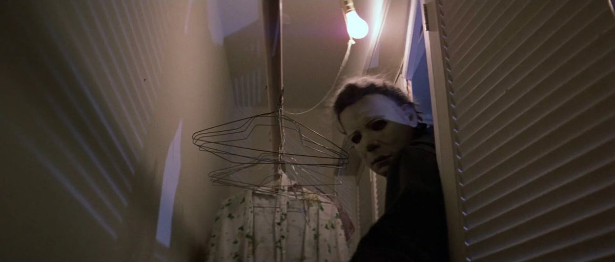 Michael Myers bursts into a closet in Halloween.
