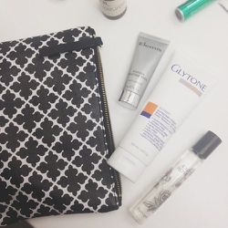 Before skiing I did this papaya enzyme peel because I'm a gross girl. Then I used this <b>Glytone</b> sunscreen (must wear sunscreen!) and <b>Dyptique</b> Roses, which I love.