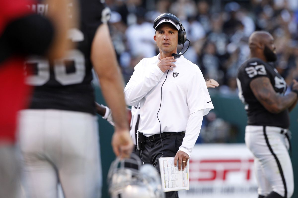 Oakland Raiders head coach Dennis Allen stands on the sidelines against the Dallas Cowboys in the second quarter at O.Co Coliseum.