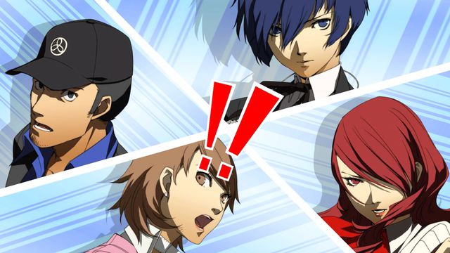 The cast of Persona 3 looks shocked and dismayed in an animated cutscene 
