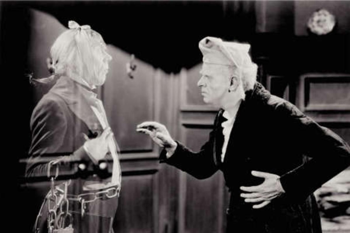 Leo G. Carroll as Marley’s Ghost confronts Reginold Owen as Ebenezer Scrooge in the 1938 Christmas classic, “A Christmas Carol.”