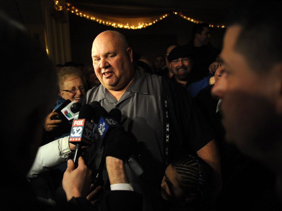 Cicero Town President Larry Dominick meets the media after winning re-election for a third term as town president, Tuesday, February 26, 2013. File Photo. Richard A. Chapman~Sun-Times