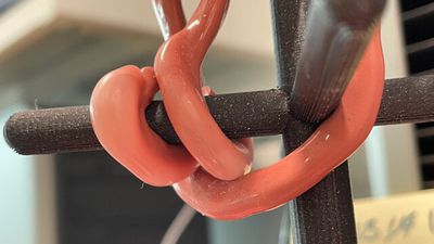 An image of a rubber tube curled around a straight bar.