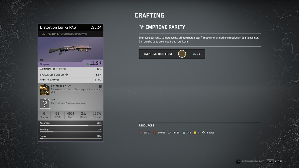 Improve Rarity crafting option in Outriders