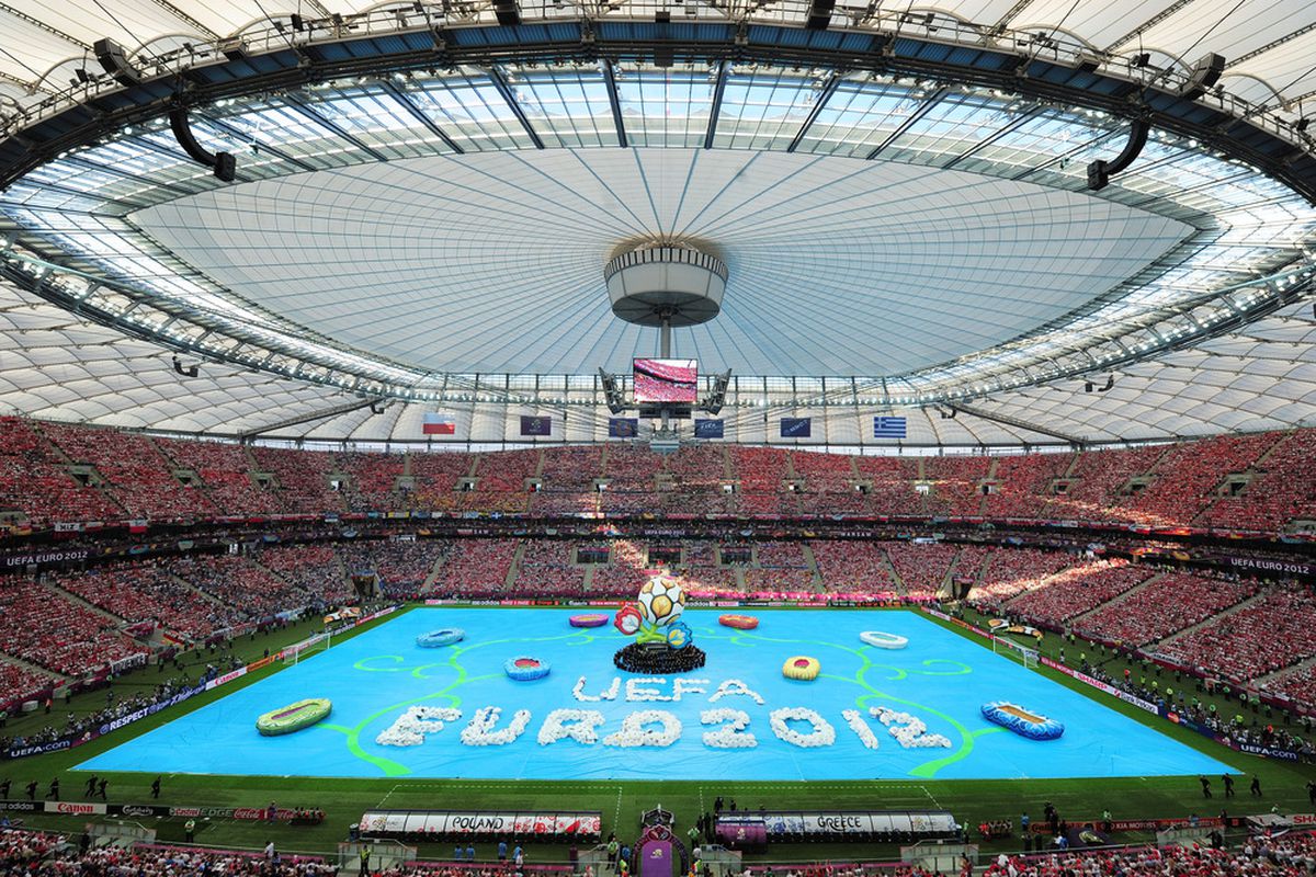WARSAW, POLAND - JUNE 08: A general view during the opening ceremony ahead of the UEFA EURO 2012 group A match between Poland and Greece at The National Stadium on June 8, 2012 in Warsaw, Poland.  (Photo by Shaun Botterill/Getty Images)