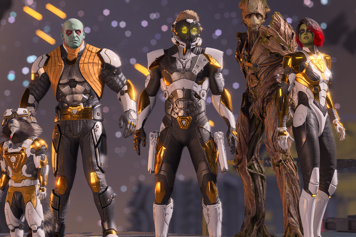 The Guardians of the Galaxy in gold outfits