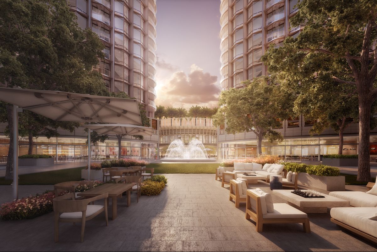 Rendering of the plaza at Century Plaza in Century City, Los Angeles.