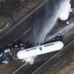 A tanker truck filled with propane crashed Tuesday afternoon, causing propane to leak from the tanker.