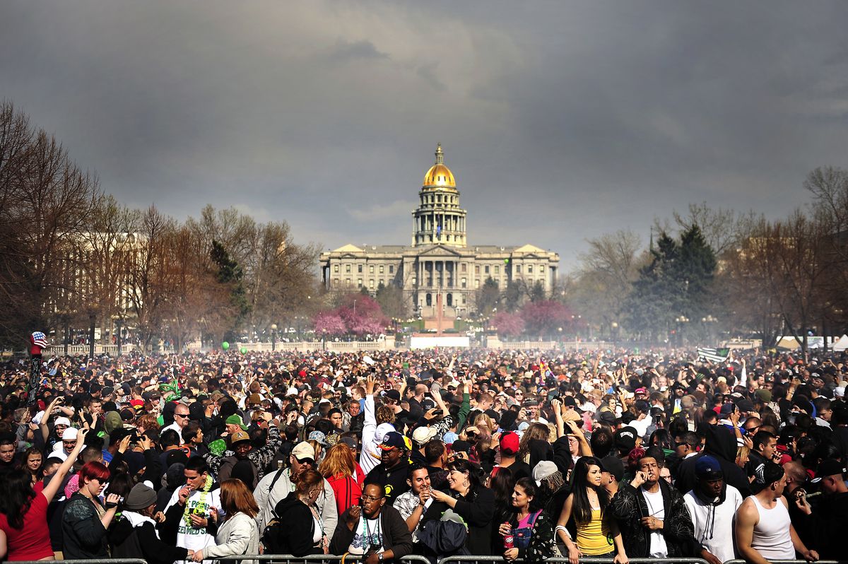 A 4/20 smoke-out in front of the Colorado state capitol.