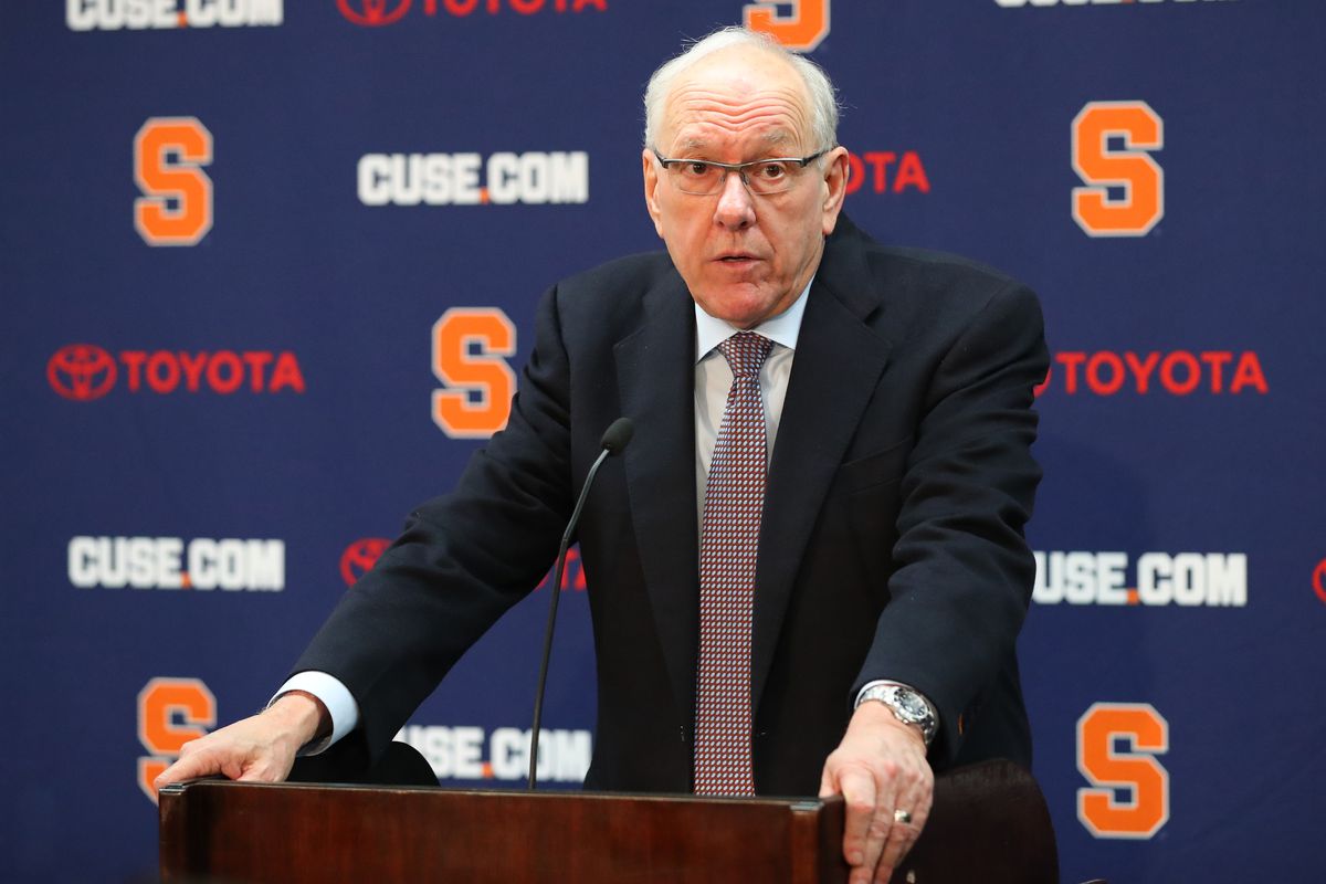 Syracuse Basketball coach Jim Boeheim at a press conference