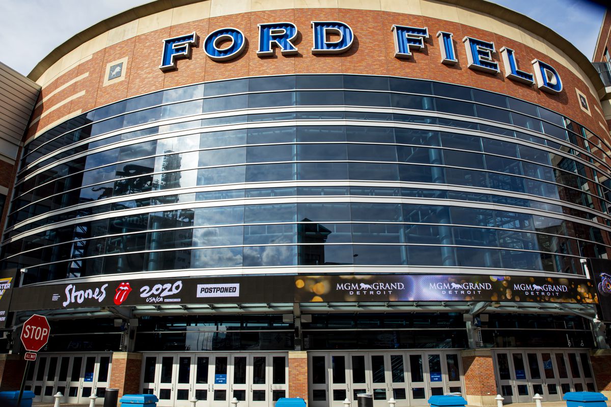A view of Ford Field during the coronavirus pandemic on April 12, 2020 in Detroit, Michigan. Michigan Governor Gretchen Whitmer issued a stay at home order for non-essential workers on March 24th and has banned all gatherings, public or private.