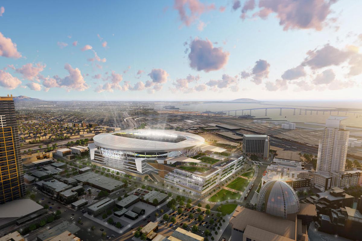 A rendering of the Chargers' proposed downtown facility