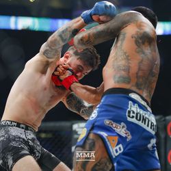 Henry Corrales mixes it up with Andy Main at Bellator 208 at the Nassau Coliseum in Uniondale, N.Y.
