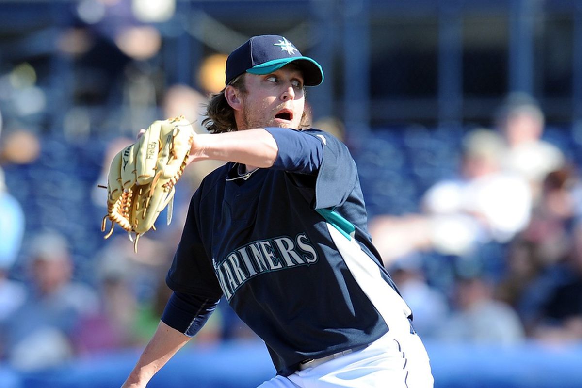 Josh Fields, pitching for the Seattle Mariners in spring training 2010