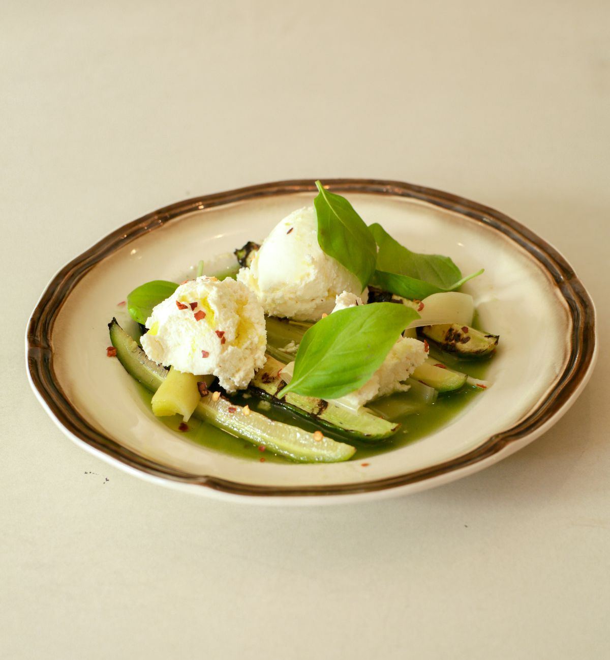 dish with cucumbers and ricotta